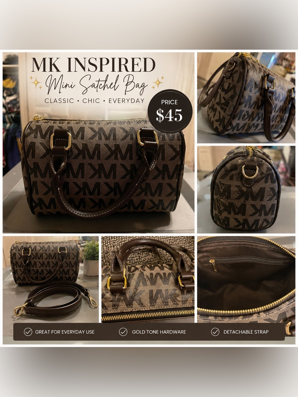 Monogram Mini Satchel Bag in Brown and Black - Picture 1 of 1